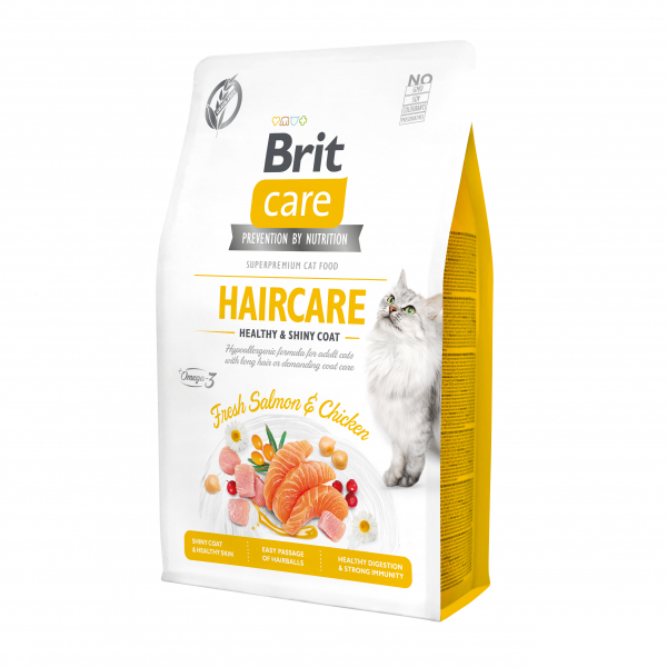 Brit Care Haircare somonlu yetişkin kedi maması 2 kg ambalajı