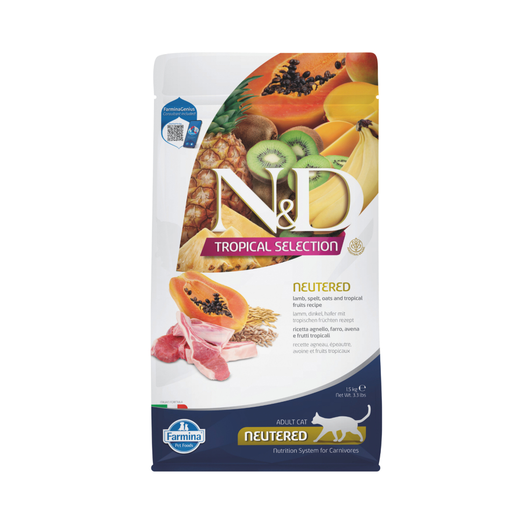 N&D Tropical Selection kuzulu kısır kedi maması 1,5 kg ambalajı