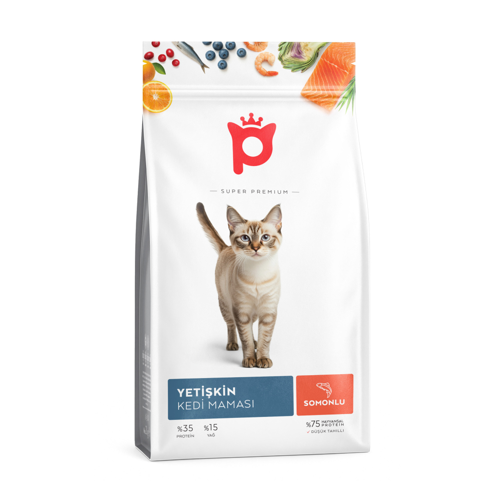 Somonlu yetişkin kedi maması 2 kg ambalajı